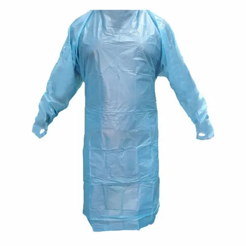Disposable CPE Fluid Isolation Gowns With Thumb Hole Protective Suit 100 PACK