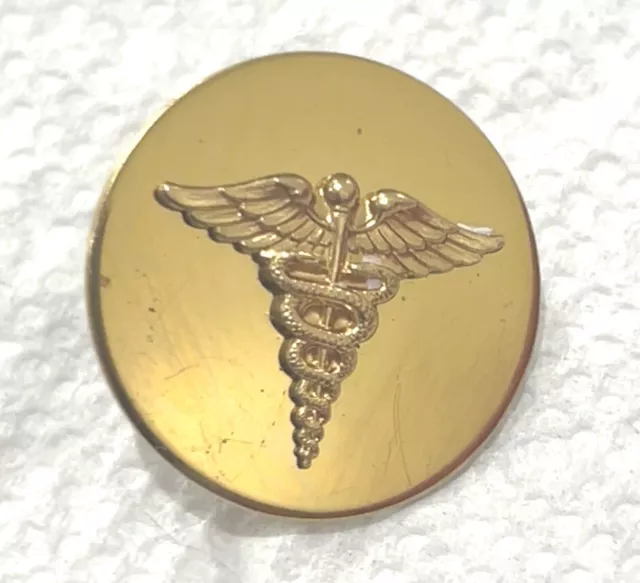 Vintage Military Medical Caduceus Brass Gold Tone Lapel Pin Hat Pin marked TNGI
