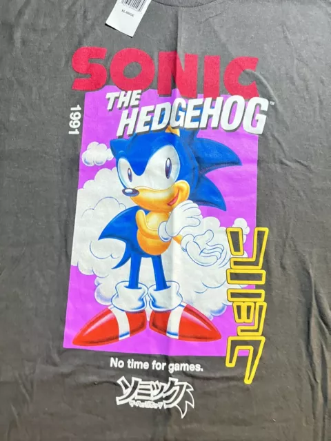 Sega Sonic the Hedgehog No Time For Games Kanji (1991) Shirt Mens XXL Gray Tee. 2