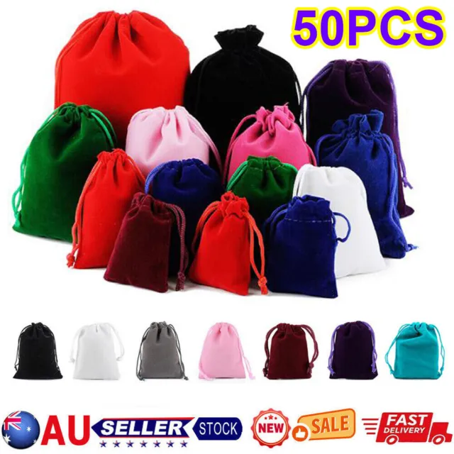 50PCS Velvet Pouch Drawstring Bags Xmas Wedding Gift Party Jewellery Packing Bag