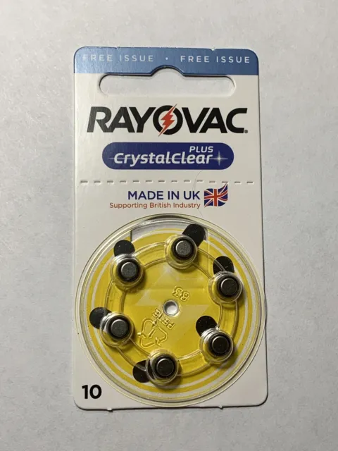 6 X Rayovac Crystal Clear Hearing Aid Batteries PR70 10 Yellow - 1 Pack EXP 2024