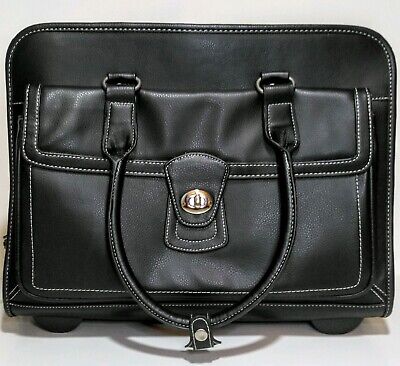 Samsonite Leather Rolling Briefcase Suitcase Carry Travel Office Black Laptop