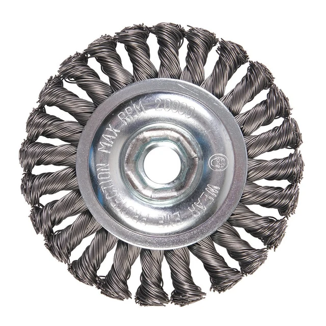 186510B - 4" x 1/2" x 5/8"-11 Knot Wire Wheel, .020 Carbon Steel Wire