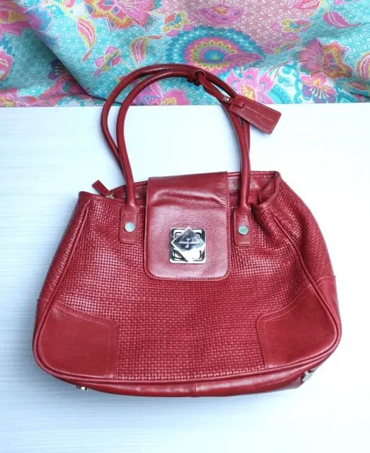 Womens Jasper Conran Red Leather Tote Handbag Shoulder