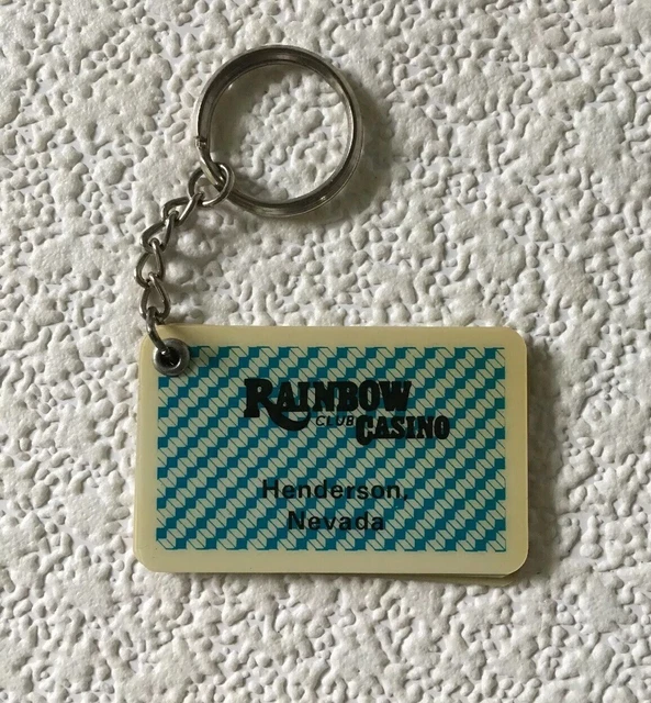 Vintage Keychain RAINBOW CLUB CASINO Key Fob Ring CARDS ROYAL FLUSH Henderson NV