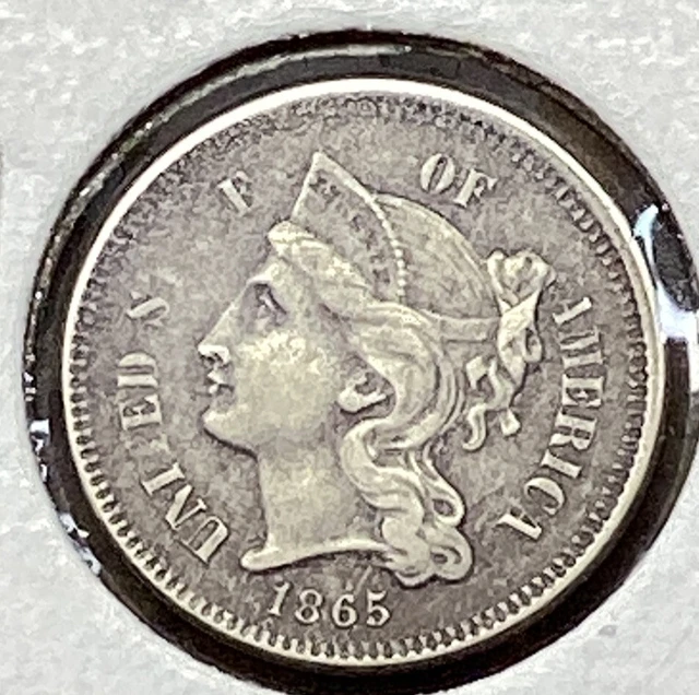 1865 NICKEL 3 CENT PIECE in VERY NICE VF to XF condition, NICE COIN