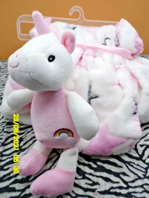 Doudou Couverture Tom Et Kiddy  Licorne Rose Arc En Ciel Etoile 100% Neuf