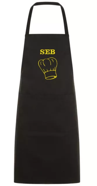 tablier de cuisine noir brodé personnalise avec prénom au choix 2