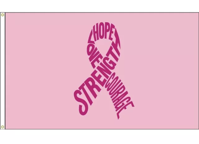 Brand New Large Quality Flag - Pink Ribbon - Strength,Hope,Love,Courage