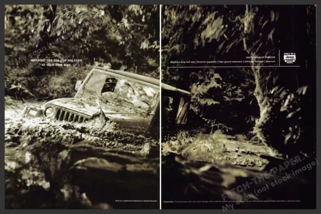 Jeep Wrangler Rubicon 2000s Print Ad (2 page) 2003 Driving Through a Stream