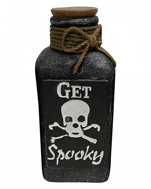 Bottiglia veleno decorativa teschio con scritta GET Spooky 15 cm