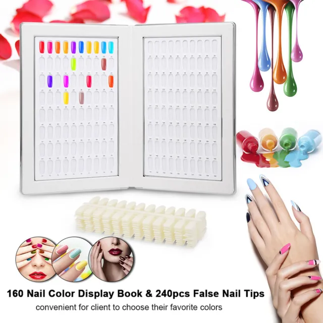 160 Nail Color Display Book & 240pcs False Nail Tips Color Board Nail Salon C6F8