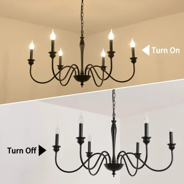 Black 6-Light Farmhouse Chandeliers Rustic Candle Pendant Light Fixture Bedroom 3