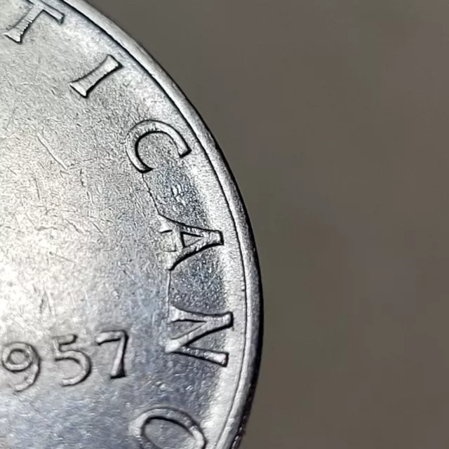 Città Del Vaticano 100 Lire 1957  Pio Xii Errore Fratturа Di Conio Al Rovescio