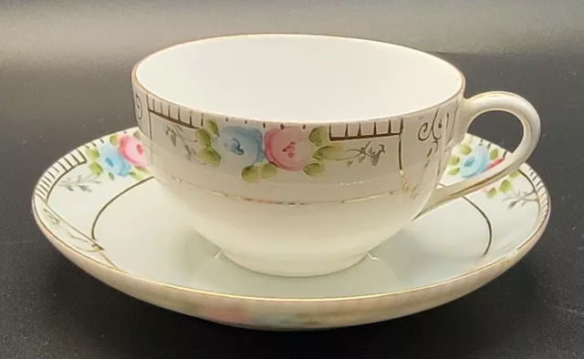 Antique Nippon Cup & Saucer Rising Sun Hand-painted 1911-1918 Demitasse