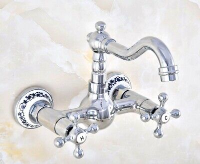 Polished Chrome Brass Wall Mounted Kitchen Swivel Faucet Mixer Tap enf579