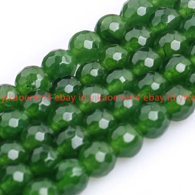 Natural 4/6/8/10/12mm Faceted Green Jade Gemstone Round Loose Beads 15" Strand