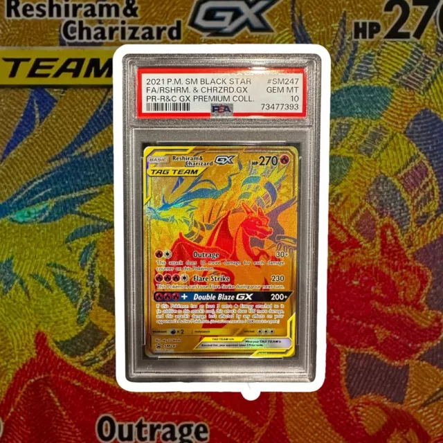 PSA 9 Pokémon Reshiram & Charizard GX SM247 Gold Promo Premium Collection