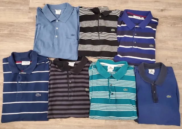 Huge Lot of 7 Lacoste Polo Shirts Striped Solid Colorblock Mens Sz 8 9 3XL XXXL