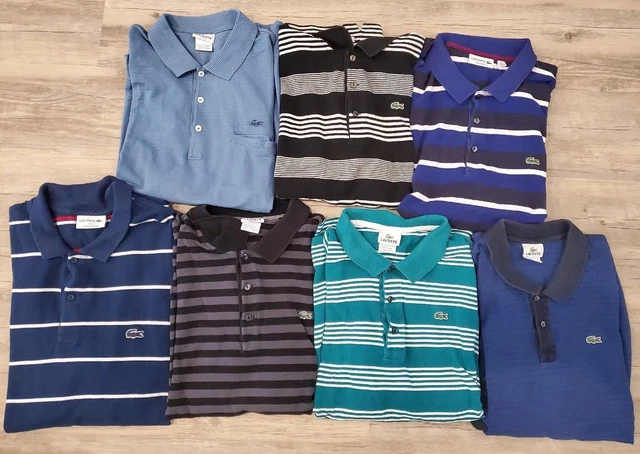 Huge Lot of 7 Lacoste Polo Shirts Striped Solid Colorblock Mens Sz 8 9 3XL XXXL Huge Lot of 7 Lacoste Polo Shirts Striped Solid Colorblock Mens Sz 8 9 3XL XXXL