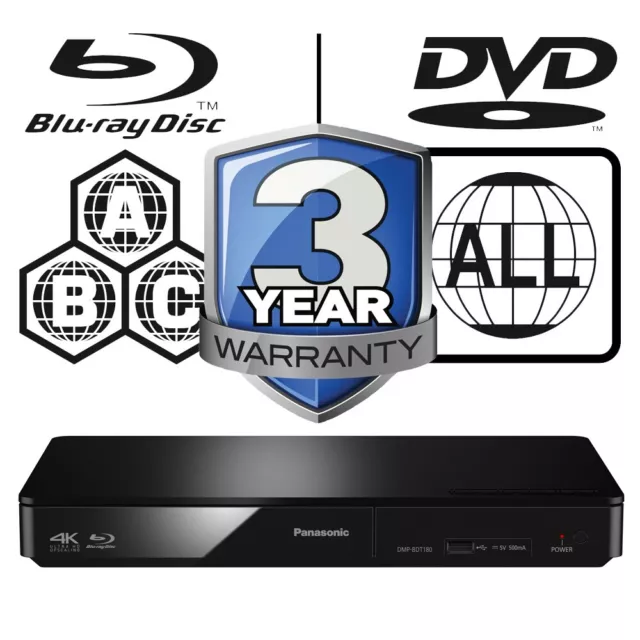 Panasonic Blu-ray Player DMP-BDT180EB All Zone Code Free Multi Region 3D Smart