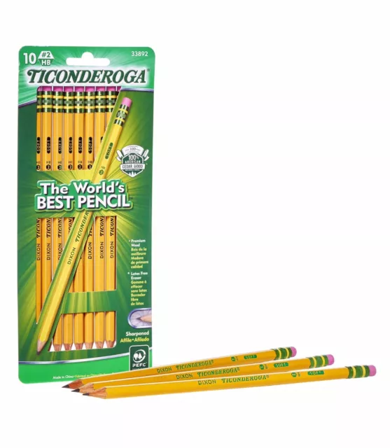 NEW Dixon Ticonderoga Pre Sharpened #2 HB 33892 Pencil 10 Counts. FAST Shipping