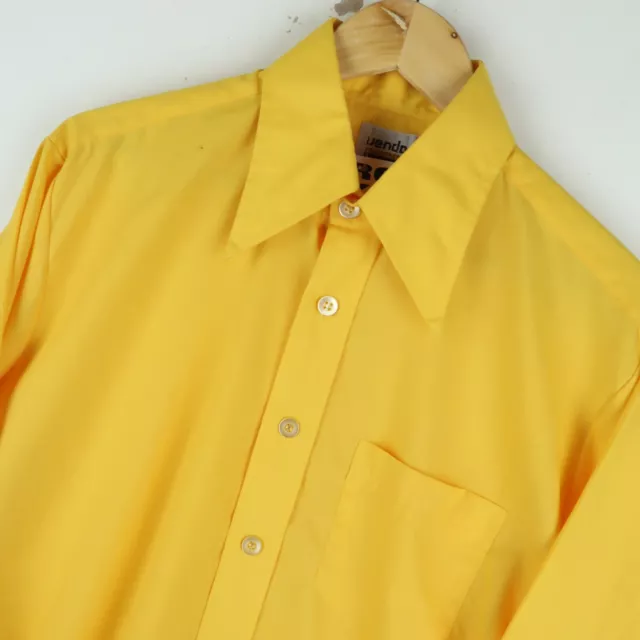 Camicia da uomo vintage anni '70 collare giallo pugnale taglia grande (M492)