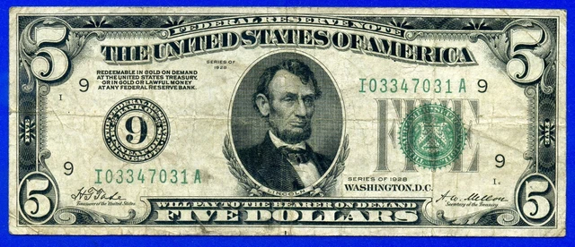 Rare FR-1950-I 1928 $5 FRN (( Minneapolis )) KEY District # I03347031A.-