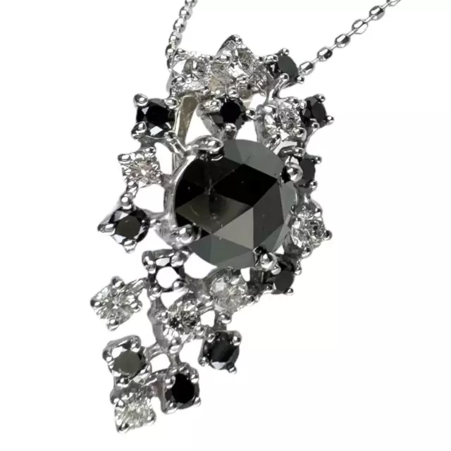 Black diamond 1.23ct diamond 0.60ct Necklace K18WG white gold 4.2g 17.7" Women