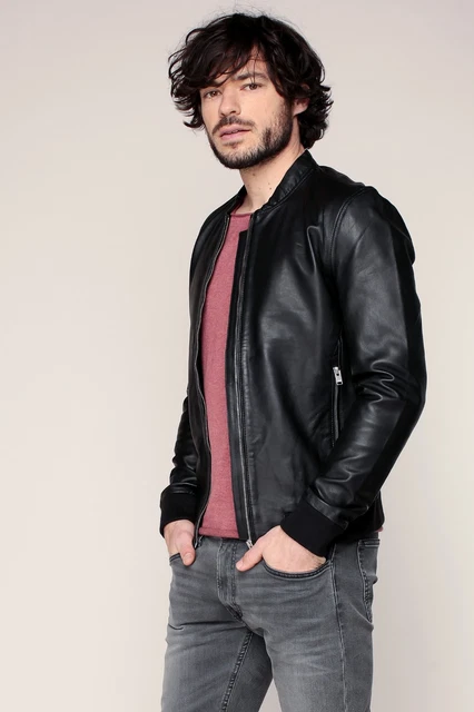 Leather Jacket Men Black Bomber Pure Lambskin Size S M L XL XXL Made to Measure