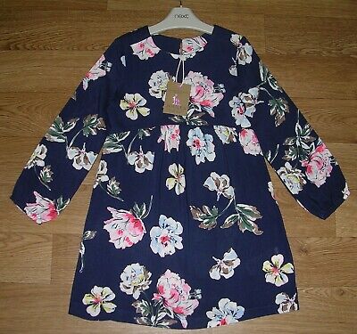 BNWT JOULES Girls Navy Blue Floral Print Long Sleeve Dress Age5 110cm NEW