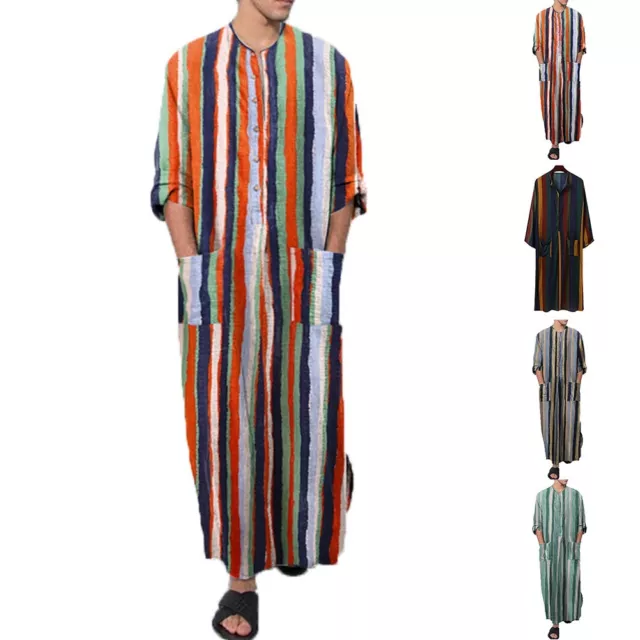 Nuovissimo abito uomo abito lungo caftano abbigliamento manica lunga M ~ 3XL moda