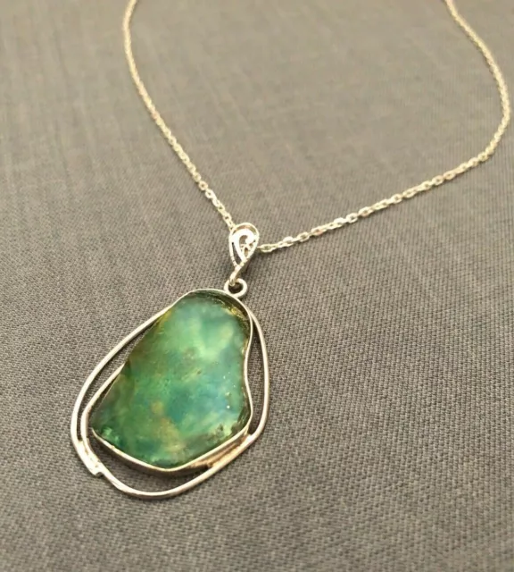 925 Sterling Silver Necklace, Handmade with Original Roman Glass Pendant