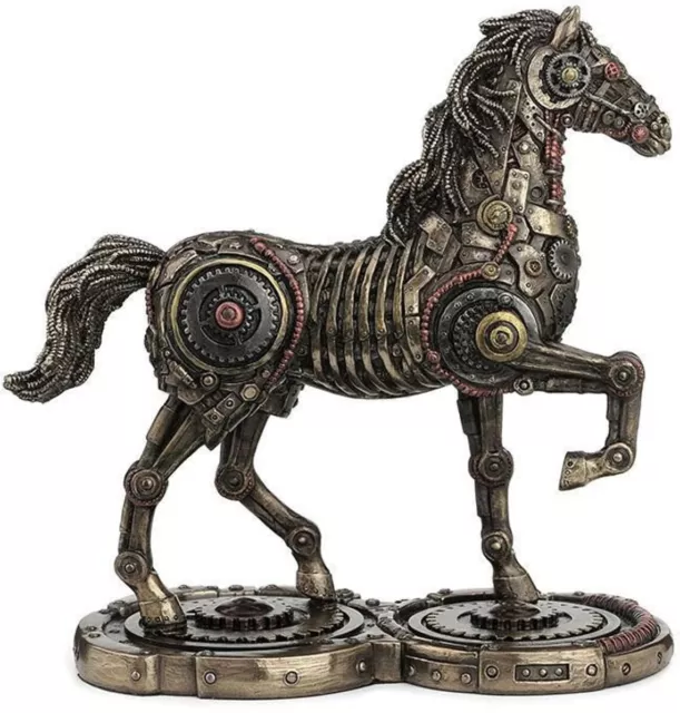 Steampunk Prancing Horse Gait Statue Gold Cast Bronze & Resin Sculpture