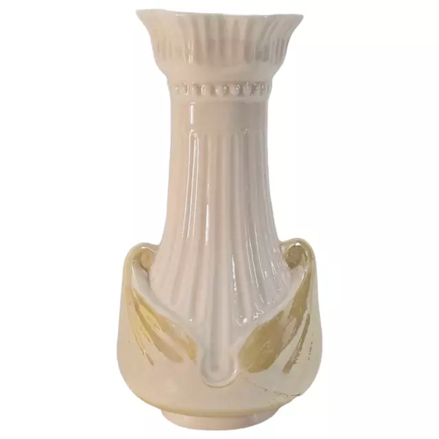 Vtg Belleek Giftware Moore Vase Yellow Iridescent 5th Mark 1955-1965 Porcelain