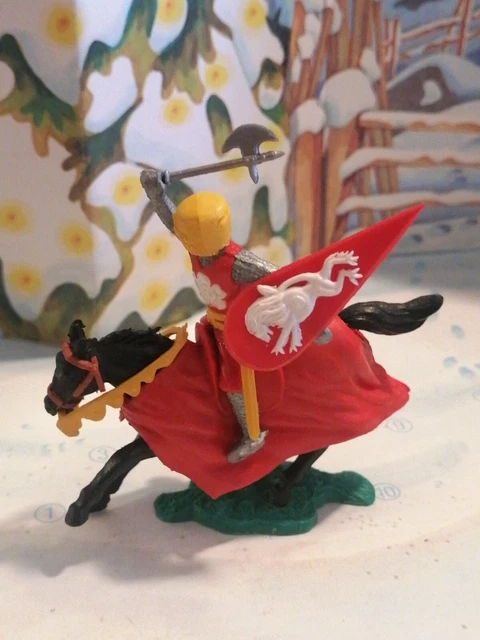 Jouet - FIGURINE TIMPO MOYEN AGE CAVALIER - chevalier  piéton casque rouge