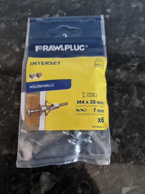 Paquete de 6 paredes huecas Rawlplug M4 X 20 mm 7 mm - para yeso o paredes huecas