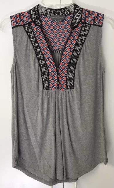 Market And Spruce Stitch Fix Size M Gray Knit Boho Print Shirt Sleeveless