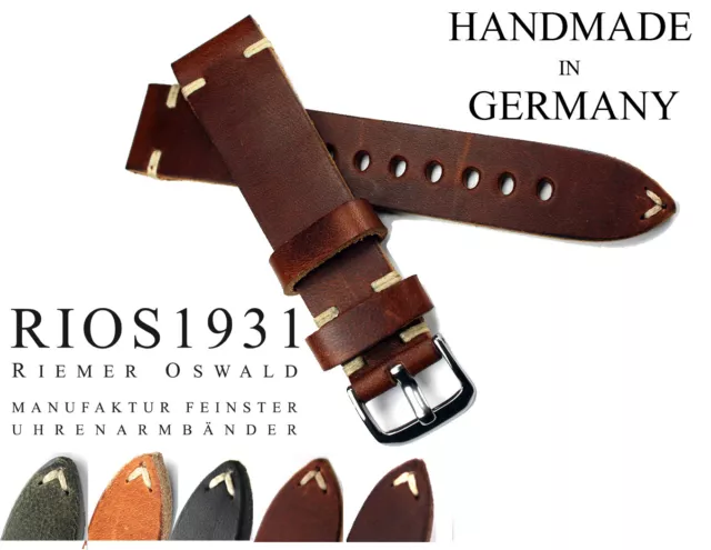 19mm /16 RIOS1931 Vintage Look genuine Leder BAND made Germany Strap Uhrband