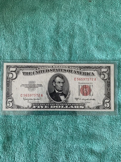 1953C  Series   FIVE  Dollar $5 RED Seal United States Note Old US Bill