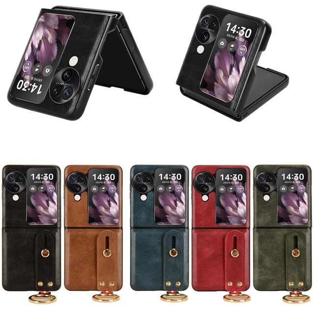 For Oppo Find N3 Flip, Hybrid Retro Leather Wrist Strap Case Cover Ring Opener
