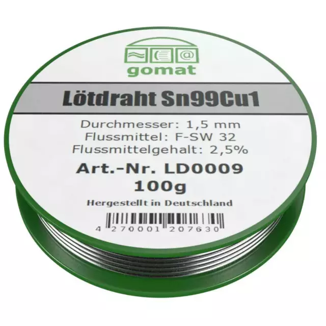 100g Lötzinn Lötdraht mit Flussmittel - bleifrei - Sn99Cu1 - 1,5 mm - LD0009