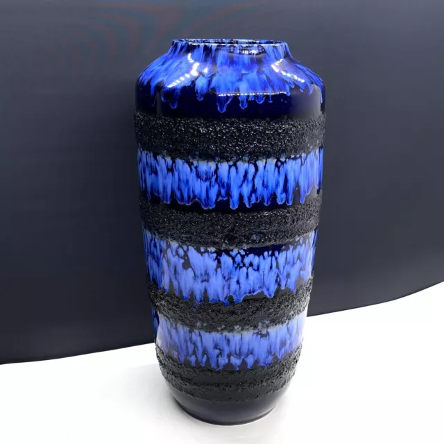 Large W. Germany Vase Blue Volcanic Design 18" Tall Heavy West German Pottery