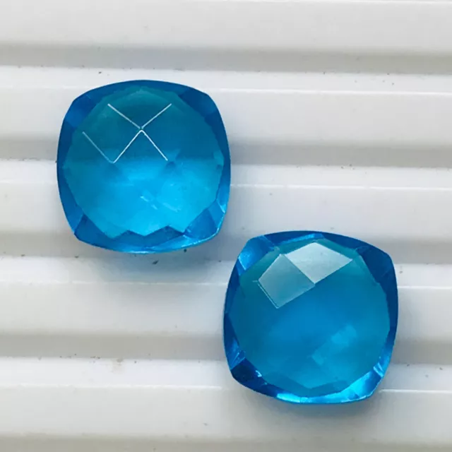 33mm Top Quality Blue Topaz Hydro Quartz-Cushion Shape Stone -2 Pcs