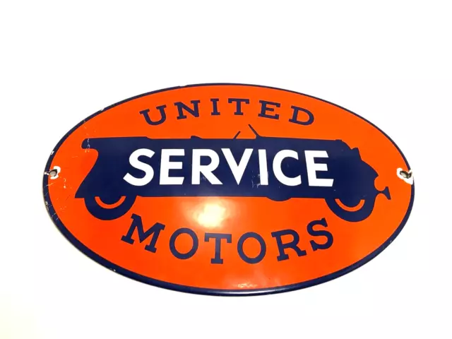 United Service Motors Sign One Sided Porcelain Enamel Curved 12" x 8"