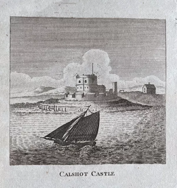 Antique Georgian Engraving - Calshot Castle, Solent, John Ryland, c.1800