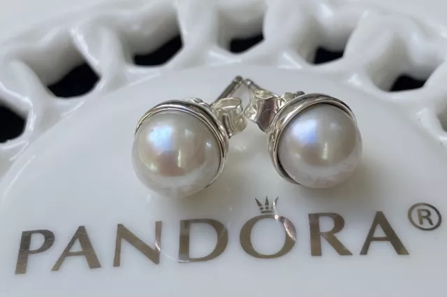 PANDORA SILVER PEARL Stud Earrings 290533P With Pandora Suede Pouch 29.02 PicClick
