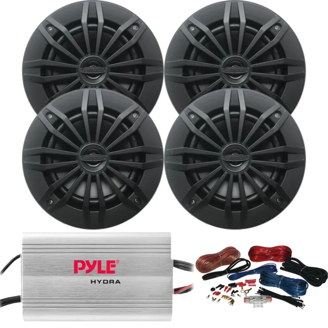 4 x Enrock EM270B 6.5" Black Speakers, 4-Channel 400W Amplifier w/ Wiring Kit