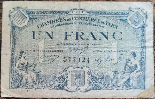 Billet 1 franc Chambre de commerce du TARN - 1917 - n°577124