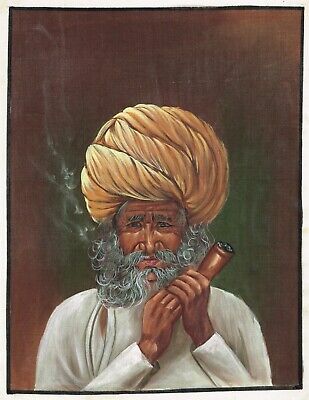 Rajasthan Miniature Art Peinture De Indien Ancien Homme Fumer Sur Soie Vêtements 2